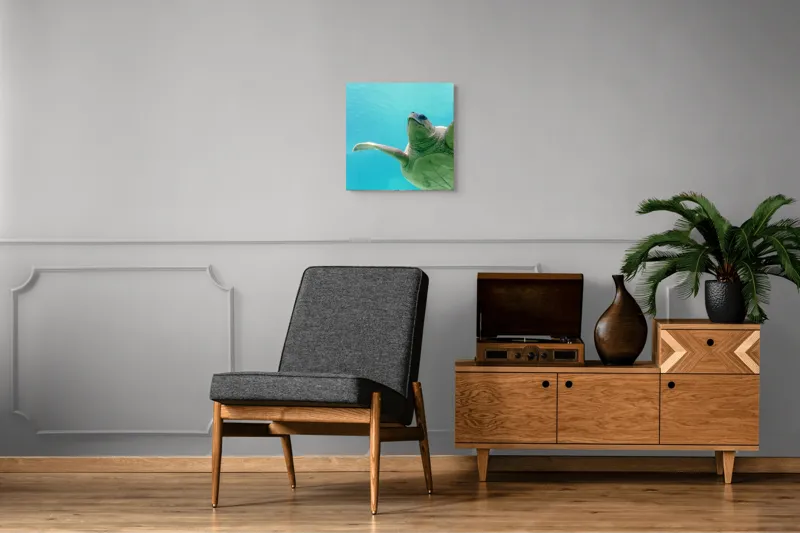 Tablou Canvas, "Țestoasa în albastrul oceanului liniștit", Turtle, Water, Graceful, Swimming, Tranquil, 50 x 50 cm – poza 6