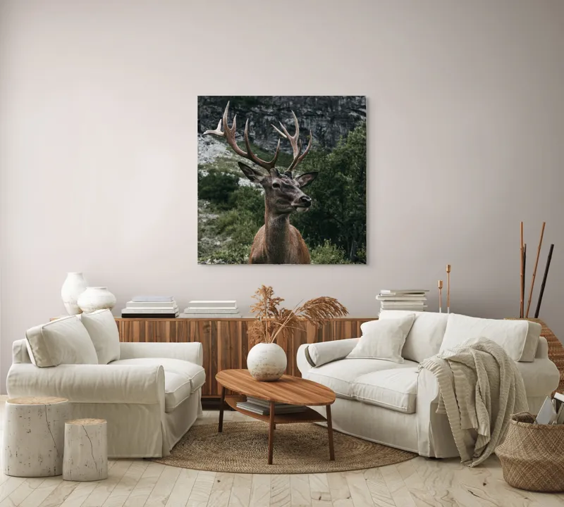 Tablou Canvas Cerb în Munții Verzi pe Fundal Natural, 100 x 100 cm – poza 3