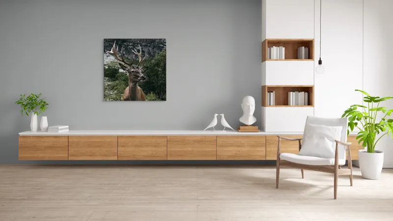 Tablou Canvas Cerb în Munții Verzi pe Fundal Natural, 100 x 100 cm – poza 8
