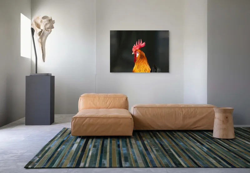 Tablou Canvas, "Cocoșul mândru al dimineții", Roșu, Penaj, Creastă, Strălucire, Vibrant., 100 x 70 cm – poza 7