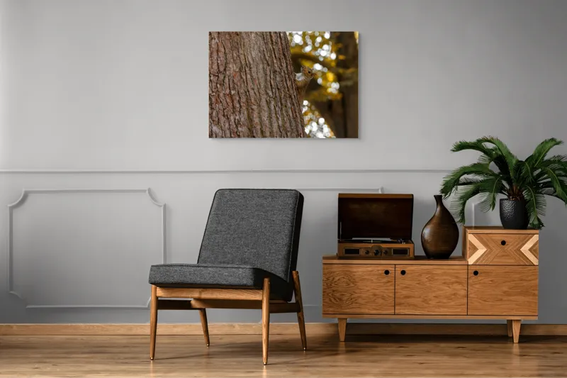 Tablou Canvas Veveriță pe Copac, Natură și Frunze de Toamnă Maro, 100 x 70 cm – poza 8
