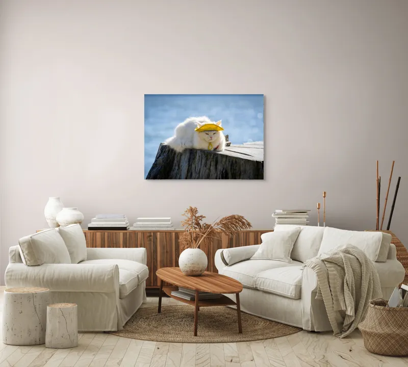 Tablou Canvas Pisică pe Malul Mării - Relaxare și Odihnă Naturală, 100 x 70 cm – poza 3