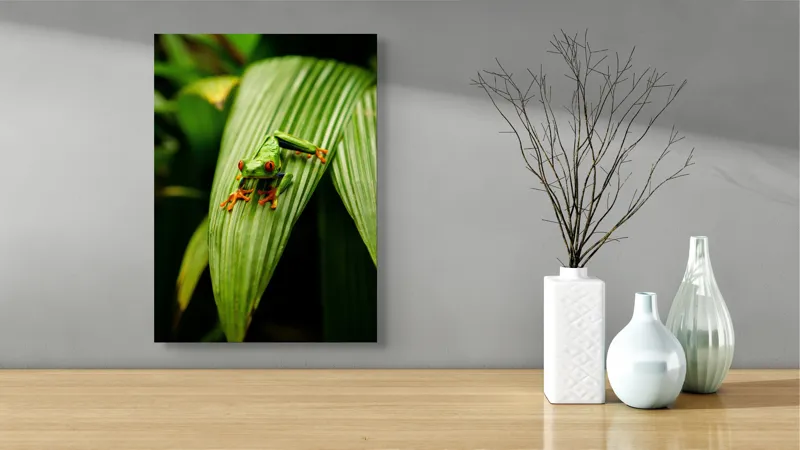Tablou Canvas Broasca pe frunză tropicală verde, Artă Natură, 39 x 54 cm – poza 4