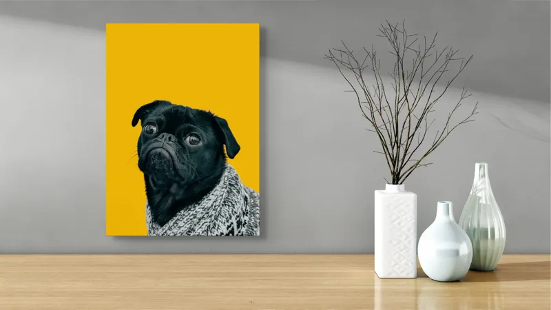 Tablou Canvas Pug în Pulover Croșetat - Artă Expresivă, 39 x 54 cm – poza 4