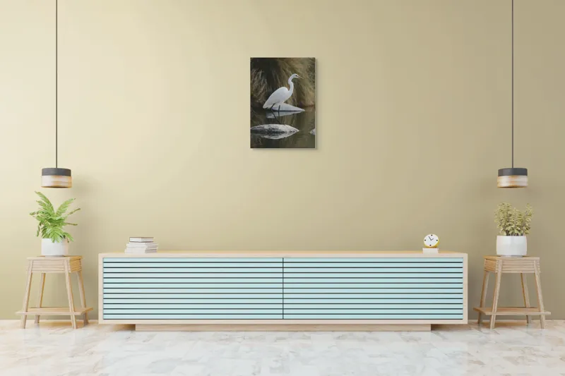 Tablou Canvas Egret Solitar pe Pietra Reflectantă Natură, 50 x 70 cm – poza 6