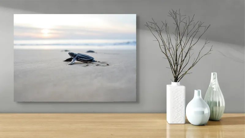 Tablou Canvas Natură Ocean Țestoasă Răsărit Plajă Pasiune, 70 x 50 cm – poza 3