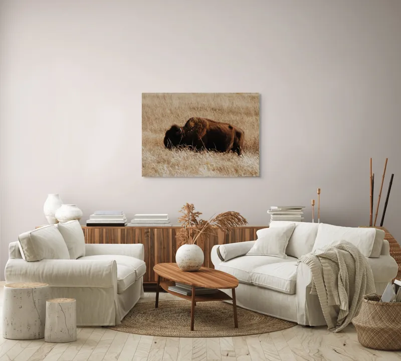 Tablou Canvas Bizon în Natură Sălbatică Pastel, 100 x 70 cm – poza 3