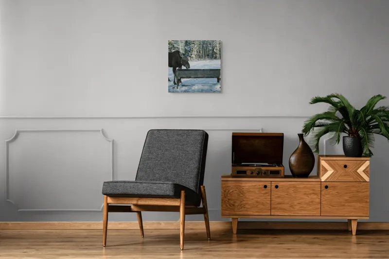 Tablou Canvas Elan în pădurea înzăpezită pe fundal de iarnă, 50 x 50 cm – poza 6