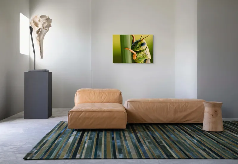 Tablou Canvas, "Lăcusta în prim-plan verde vibrant", Verde, Insectă, Ochii Mari, Antene, Frunză, Textură, Natură, Detaliu., 70 x 50 cm – poza 8