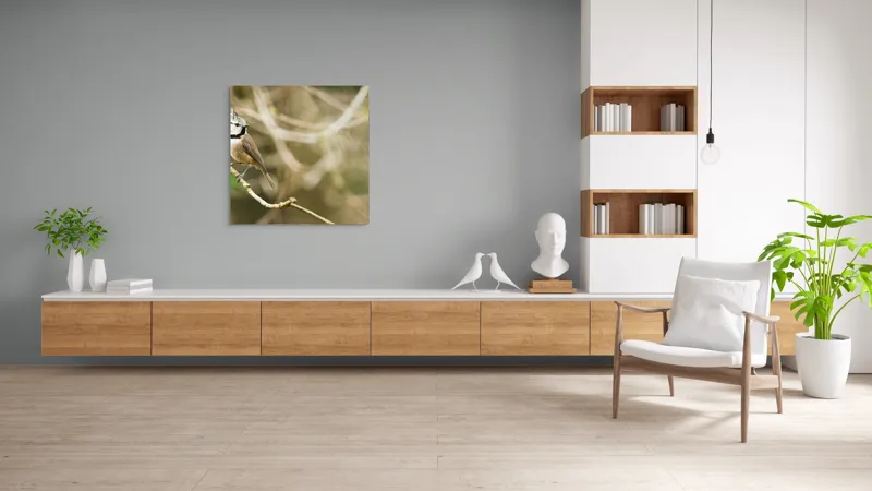 Tablou Canvas, "Păsăruica sprințară pe ramură uscată", Pasăre, Creastă, Creangă, Pene, Natură, Delicatețe, Observație, Ochii, Plutire, Echilibru, 100 x 100 cm – poza 8