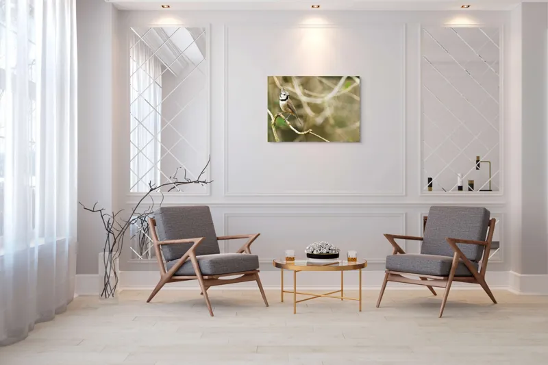 Tablou Canvas, "Păsăruica sprințară pe ramură uscată", Pasăre, Creastă, Creangă, Pene, Natură, Delicatețe, Observație, Ochii, Plutire, Echilibru, 100 x 70 cm – poza 5