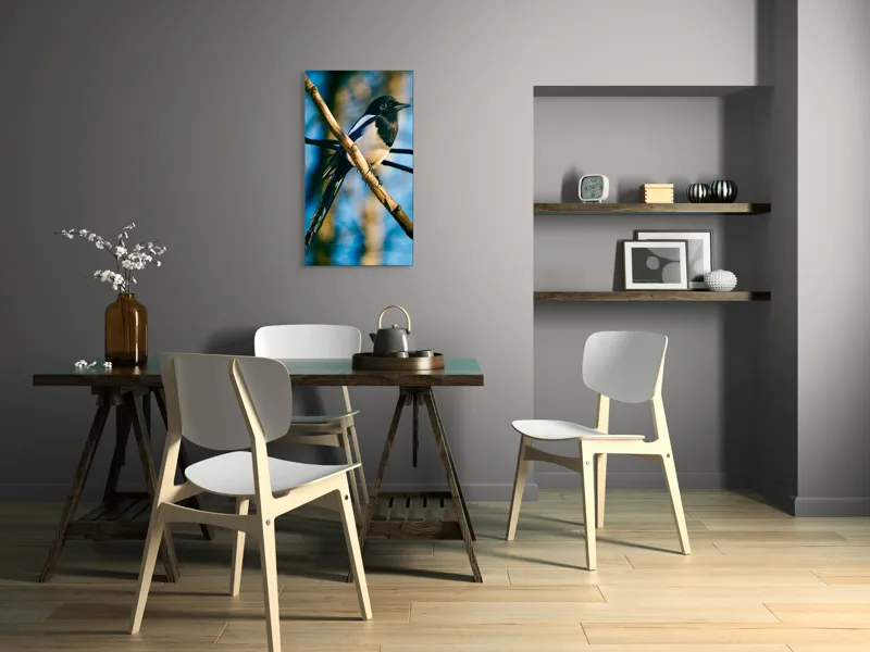 Tablou Canvas, "Coțofana în lumina dimineții de toamnă", Pasăre, Cracă, Cer, Pene, Natură, Contrast, Lumină, Frumusețe, Eleganță, Verticalitate, 50 x 90 cm – poza 4