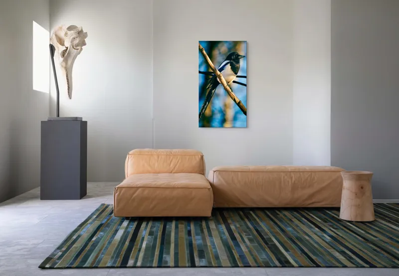 Tablou Canvas, "Coțofana în lumina dimineții de toamnă", Pasăre, Cracă, Cer, Pene, Natură, Contrast, Lumină, Frumusețe, Eleganță, Verticalitate, 50 x 90 cm – poza 5