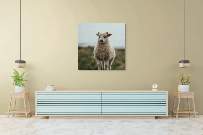 Tablou Canvas, "Mielul pe dealul înverzit", Pufos, Blând, Miel, Natura, Hornuri, Verde, Noroi, Cer, Singuratic, Tacut, 100 x 100 cm – poza 5