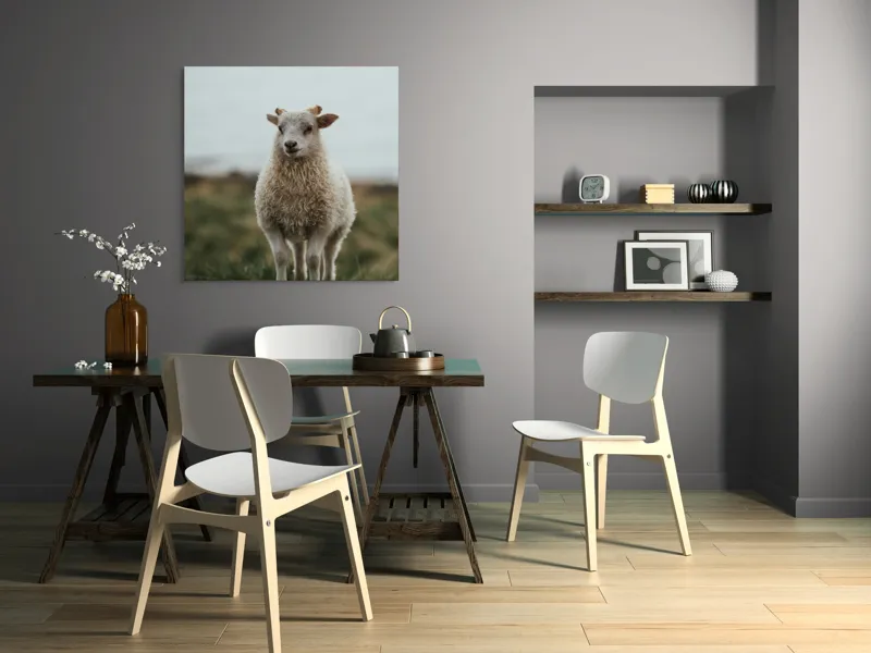 Tablou Canvas, "Mielul pe dealul înverzit", Pufos, Blând, Miel, Natura, Hornuri, Verde, Noroi, Cer, Singuratic, Tacut, 100 x 100 cm – poza 6