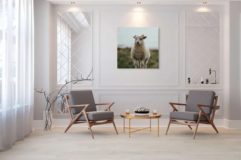 Tablou Canvas, "Mielul pe dealul înverzit", Pufos, Blând, Miel, Natura, Hornuri, Verde, Noroi, Cer, Singuratic, Tacut, 100 x 100 cm – poza 7