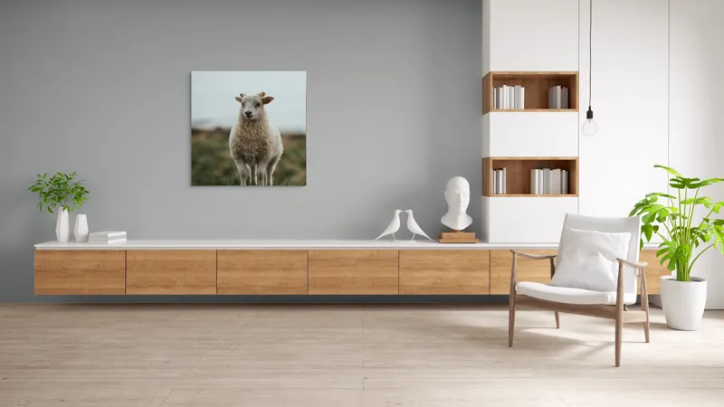Tablou Canvas, "Mielul pe dealul înverzit", Pufos, Blând, Miel, Natura, Hornuri, Verde, Noroi, Cer, Singuratic, Tacut, 100 x 100 cm – poza 8