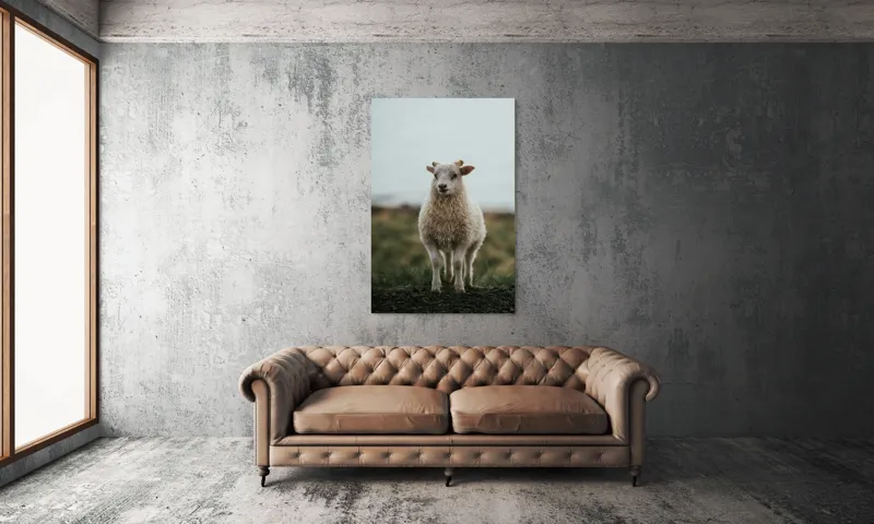 Tablou Canvas, "Mielul pe dealul înverzit", Pufos, Blând, Miel, Natura, Hornuri, Verde, Noroi, Cer, Singuratic, Tacut, 100 x 150 cm – poza 6