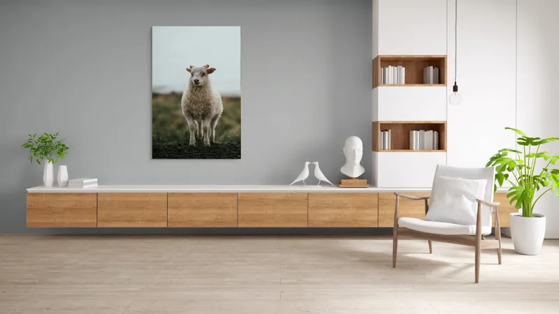 Tablou Canvas, "Mielul pe dealul înverzit", Pufos, Blând, Miel, Natura, Hornuri, Verde, Noroi, Cer, Singuratic, Tacut, 100 x 150 cm – poza 8