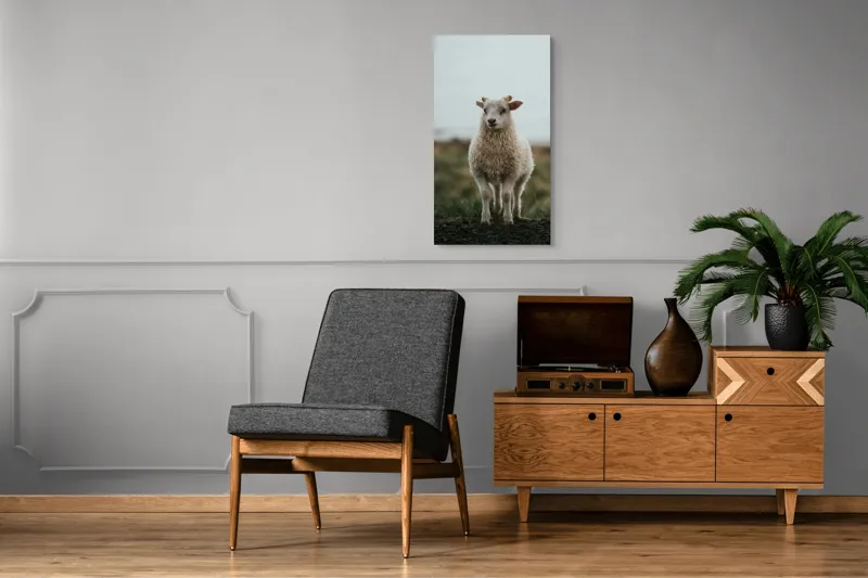 Tablou Canvas, "Mielul pe dealul înverzit", Pufos, Blând, Miel, Natura, Hornuri, Verde, Noroi, Cer, Singuratic, Tacut, 50 x 90 cm – poza 8