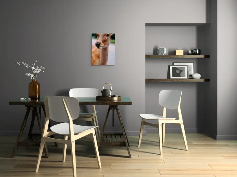 Tablou Canvas, "Observând lumea din pădurea fermecată", Caprioară, Blândețe, Ochii, Curiozitate, Natură, Frumusețe, Liniște, Apropiere, 39 x 54 cm – poza 7