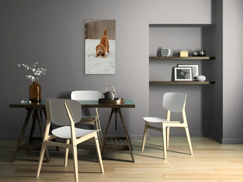 Tablou Canvas, "Câine jucăuș în zăpadă albă", Câine, Nisipiu, Iarnă, Zăpadă, Joacă, Gard, Distracție, Energie, 50 x 90 cm – poza 4