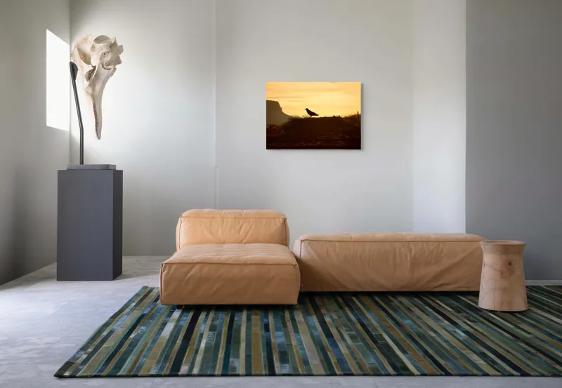 Tablou Canvas, "Corbul la apus în deșertul roșu", Corb, Siluetă, Apus, Peisaj, Deșert, Munți, Cer, Lumină, Umbre, Natură., 70 x 50 cm – poza 8
