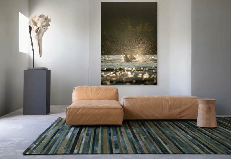 Tablou Canvas, "Zborul raței în lumina dimineții", Picături, Zbor, Apă, Luminiș, Sclipiri, 100 x 150 cm – poza 7