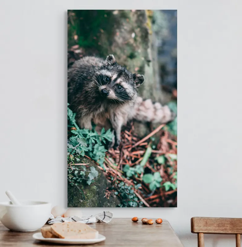Tablou Canvas, "Blândețea codrului în amurg", Blană, Curiozitate, Natură, Lighioană, Frunziș, Ochi Lucioși, Solitudine, 50 x 90 cm – poza 3