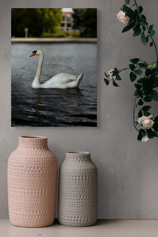 Tablou Canvas, "Grația lebedei pe lacul liniștit", Lebădă, Apă, Grație, Eleganță, Natură, Reflecție, Serenitate, Plumaj, Contrast, Peisaj., 39 x 54 cm – poza 6