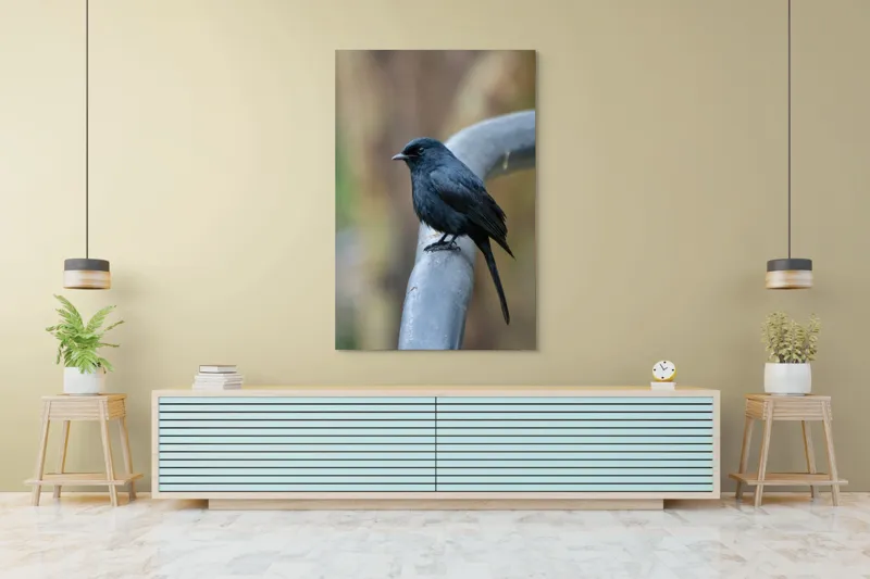 Tablou Canvas, "Cinteza întunecată pe ramură metalică", Nu pot să identific pasărea din imagine., 100 x 150 cm – poza 4