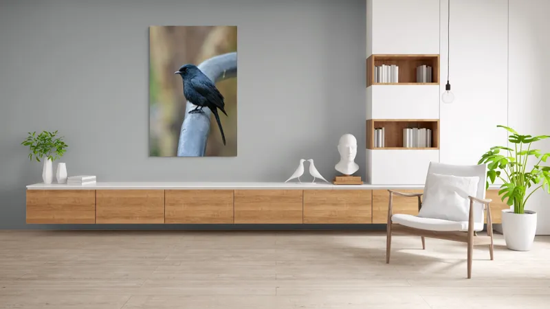 Tablou Canvas, "Cinteza întunecată pe ramură metalică", Nu pot să identific pasărea din imagine., 100 x 150 cm – poza 8