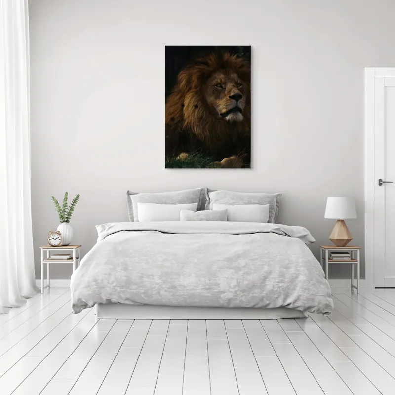 Tablou Canvas, "Regele savanei în amurgul african", Noblețe, Putere, Măreție, Serenitate, Eleganță, 70 x 100 cm – poza 3