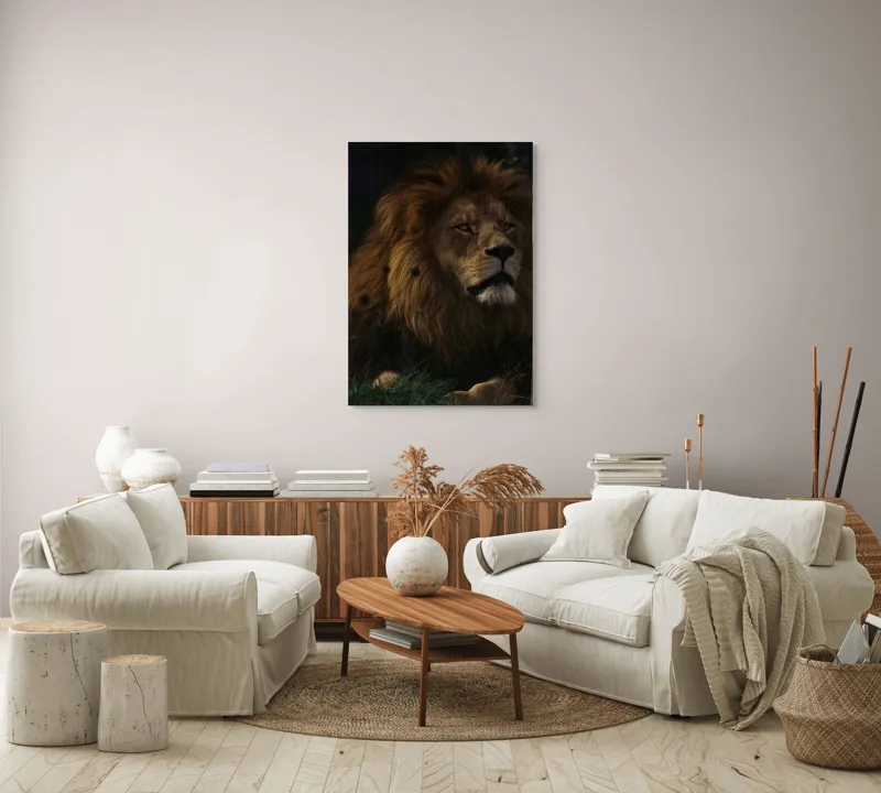 Tablou Canvas, "Regele savanei în amurgul african", Noblețe, Putere, Măreție, Serenitate, Eleganță, 70 x 100 cm – poza 4