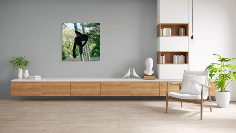 Tablou Canvas, "Maimuța curioasă printre copaci verzi", 100 x 100 cm – poza 8
