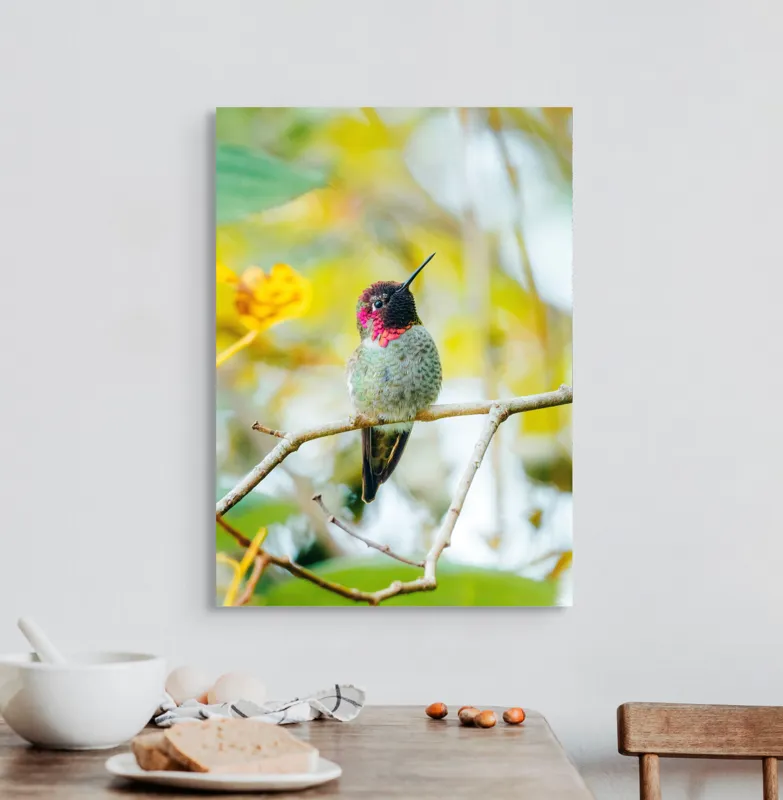 Tablou Canvas, "Zborul colibri printre culori vii", Plumaj, Vibrant, Ramură, Mic, Colorat, Delicat, Natură, Înflorire, 50 x 70 cm – poza 3