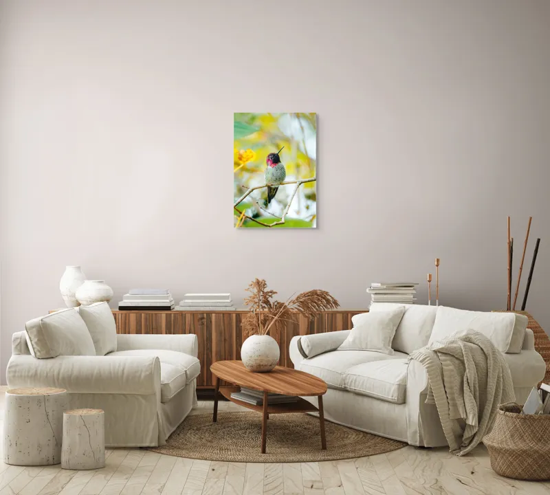 Tablou Canvas, "Zborul colibri printre culori vii", Plumaj, Vibrant, Ramură, Mic, Colorat, Delicat, Natură, Înflorire, 50 x 70 cm – poza 4