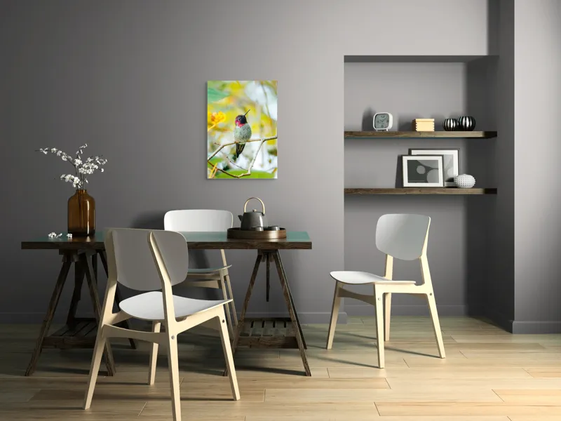 Tablou Canvas, "Zborul colibri printre culori vii", Plumaj, Vibrant, Ramură, Mic, Colorat, Delicat, Natură, Înflorire, 50 x 70 cm – poza 5