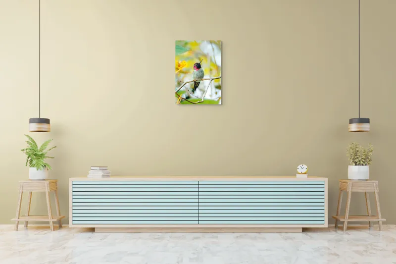 Tablou Canvas, "Zborul colibri printre culori vii", Plumaj, Vibrant, Ramură, Mic, Colorat, Delicat, Natură, Înflorire, 50 x 70 cm – poza 6