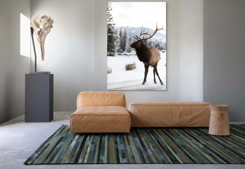 Tablou Canvas, "Elanul în peisaj montan de iarnă", Cerb, Zăpadă, Pădure, Munți, Iarnă, Antlers, Natură, Culoare, Frig, Calm, 100 x 150 cm – poza 7