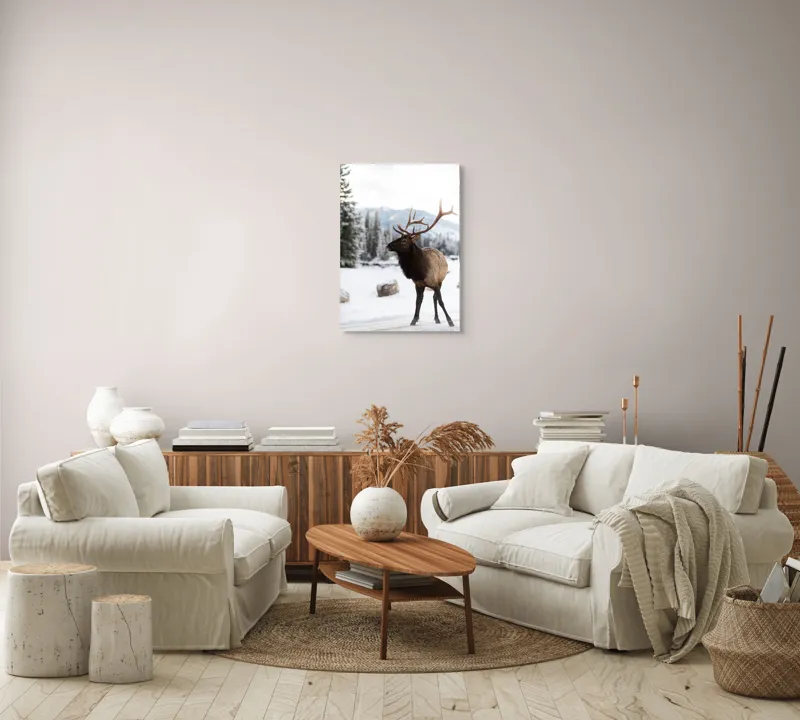 Tablou Canvas, "Elanul în peisaj montan de iarnă", Cerb, Zăpadă, Pădure, Munți, Iarnă, Antlers, Natură, Culoare, Frig, Calm, 50 x 70 cm – poza 4