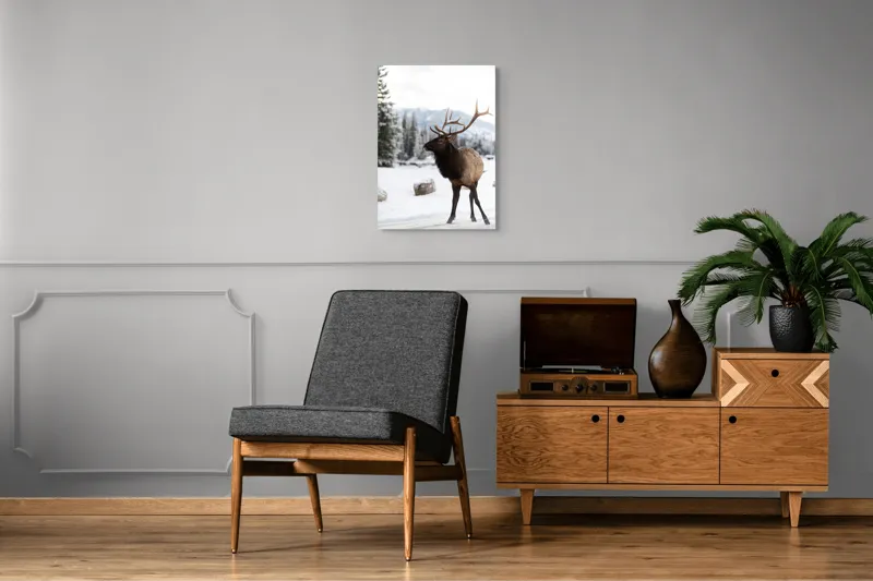 Tablou Canvas, "Elanul în peisaj montan de iarnă", Cerb, Zăpadă, Pădure, Munți, Iarnă, Antlers, Natură, Culoare, Frig, Calm, 50 x 70 cm – poza 8