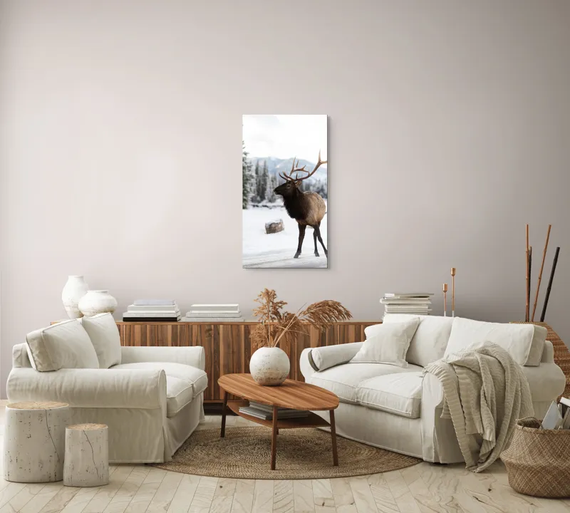 Tablou Canvas, "Elanul în peisaj montan de iarnă", Cerb, Zăpadă, Pădure, Munți, Iarnă, Antlers, Natură, Culoare, Frig, Calm, 50 x 90 cm – poza 7