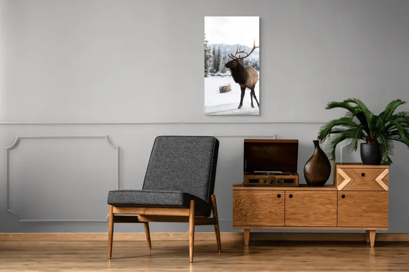 Tablou Canvas, "Elanul în peisaj montan de iarnă", Cerb, Zăpadă, Pădure, Munți, Iarnă, Antlers, Natură, Culoare, Frig, Calm, 50 x 90 cm – poza 8