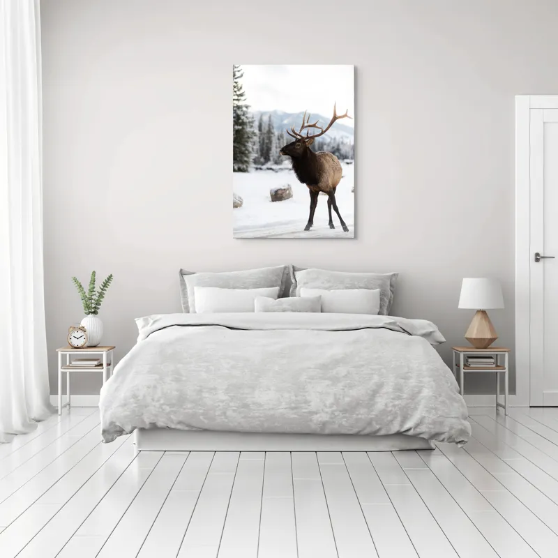 Tablou Canvas, "Elanul în peisaj montan de iarnă", Cerb, Zăpadă, Pădure, Munți, Iarnă, Antlers, Natură, Culoare, Frig, Calm, 70 x 100 cm – poza 3
