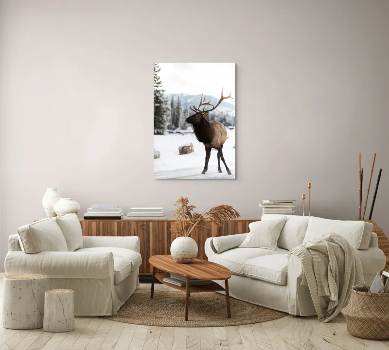 Tablou Canvas, "Elanul în peisaj montan de iarnă", Cerb, Zăpadă, Pădure, Munți, Iarnă, Antlers, Natură, Culoare, Frig, Calm, 70 x 100 cm – poza 4