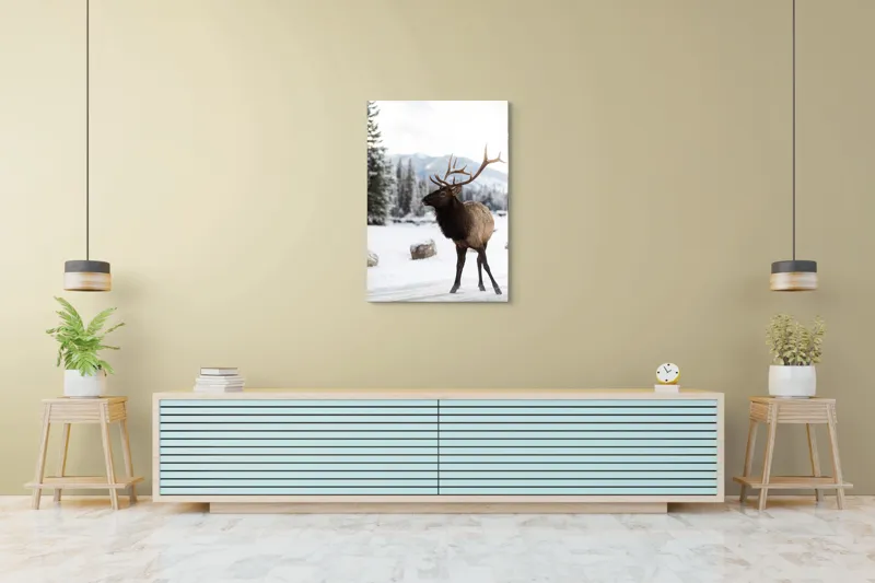 Tablou Canvas, "Elanul în peisaj montan de iarnă", Cerb, Zăpadă, Pădure, Munți, Iarnă, Antlers, Natură, Culoare, Frig, Calm, 70 x 100 cm – poza 5