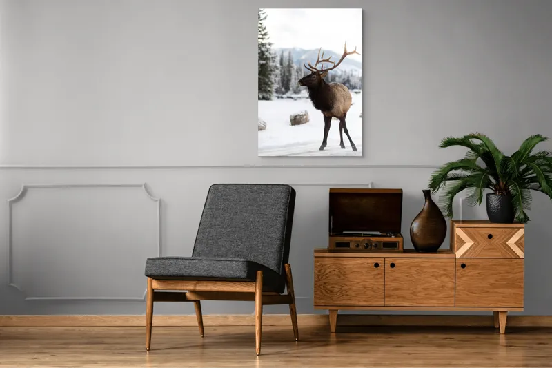 Tablou Canvas, "Elanul în peisaj montan de iarnă", Cerb, Zăpadă, Pădure, Munți, Iarnă, Antlers, Natură, Culoare, Frig, Calm, 70 x 100 cm – poza 6