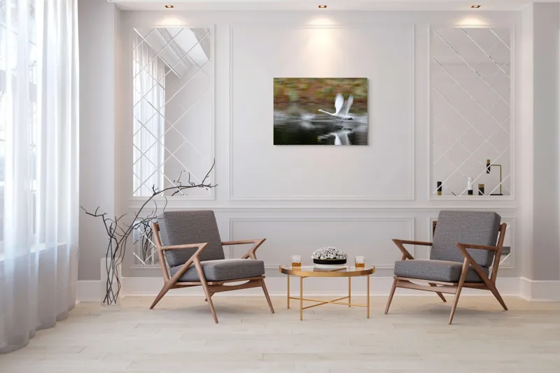 Tablou Canvas, "Zborul grațios al lebedei albe", Grație, Viteză, Reflecție, Aripi, Apă, Liniște, Natură, Zbor., 100 x 70 cm – poza 5