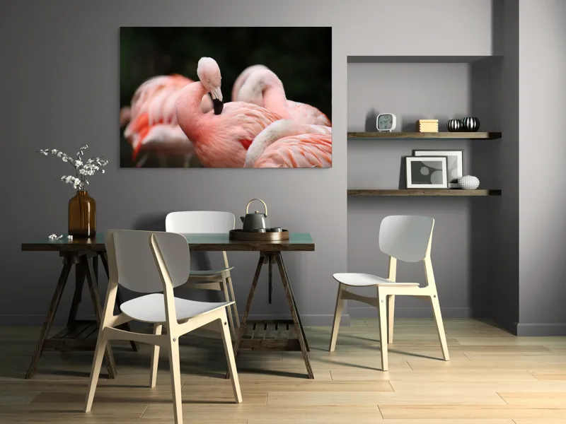 Tablou Canvas, "Grup de flamingo în repaus roz", Flamingo, Roz, Delicat, Elegant, Grup, Aripi, Penaj, 150 x 100 cm – poza 5